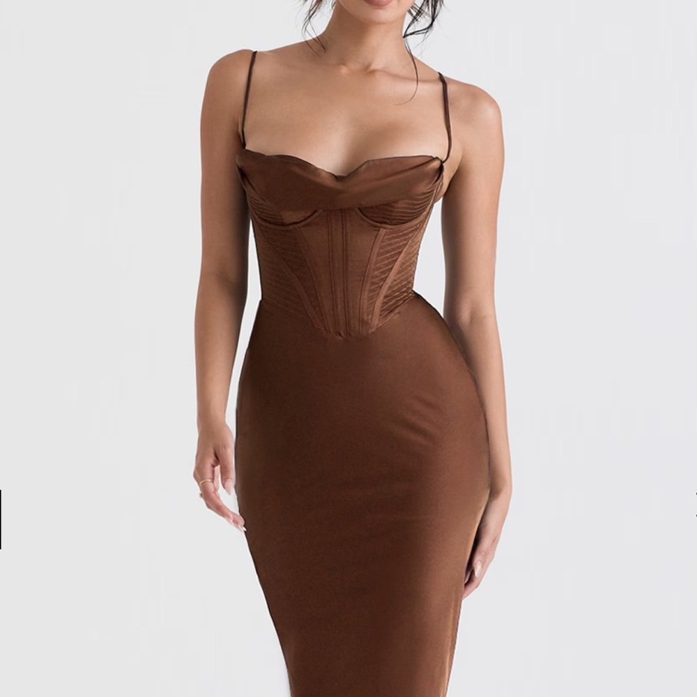 House of CB Charmaine Chocolate Corset Maxi Dress